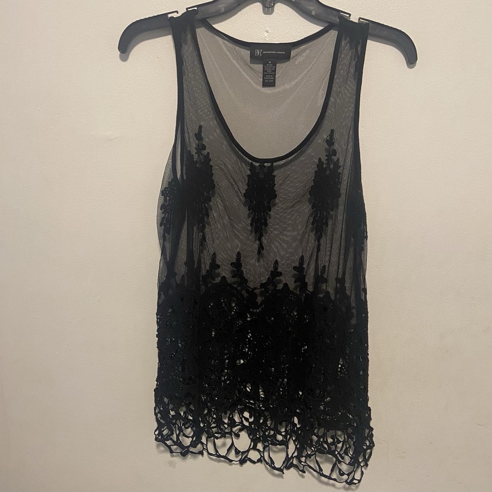 International Concepts Women's Blouse Size Medium Mesh Dainty Dark Romantic Goth